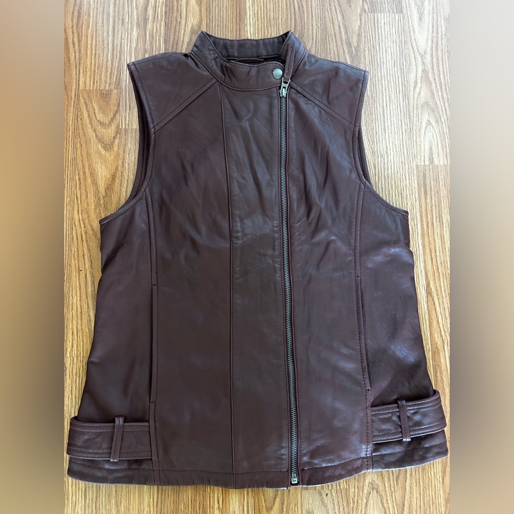 ⭐️Lucky Brand Moto Soft Goat Leather Vest in Burgundy Brown⭐️